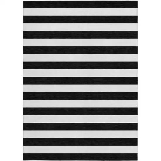 3' X 4' Black and White Striped Washable Non Skid Indoor Outdoor Area Rug Photo 5