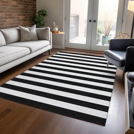 3' X 4' Black and White Striped Washable Non Skid Indoor Outdoor Area Rug Photo 9