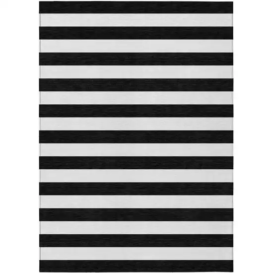 3' X 4' Black and White Striped Washable Non Skid Indoor Outdoor Area Rug Photo 2