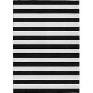 Photo of 3' X 4' Black and White Striped Washable Non Skid Indoor Outdoor Area Rug