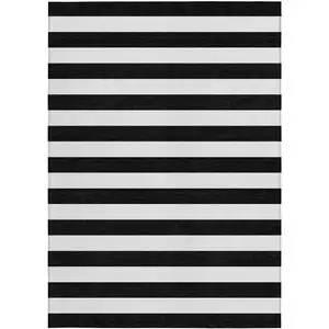 Photo of 3' X 5' Black and White Striped Washable Non Skid Indoor Outdoor Area Rug