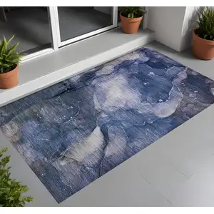 Photo of 3' X 4' Blue Abstract Washable Non Skid Indoor Outdoor Area Rug