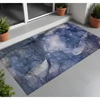 Photo of 3' X 4' Blue Abstract Washable Non Skid Indoor Outdoor Area Rug