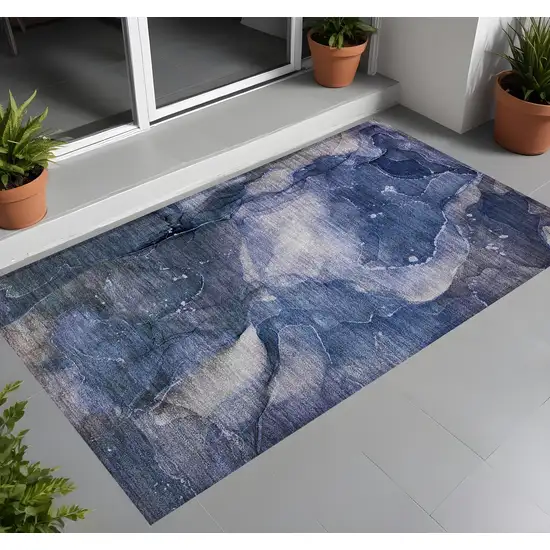 3' X 4' Blue Abstract Washable Non Skid Indoor Outdoor Area Rug Photo 1