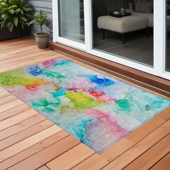 Blue Abstract Washable Non Skid Indoor Outdoor Area Rug Photo 1