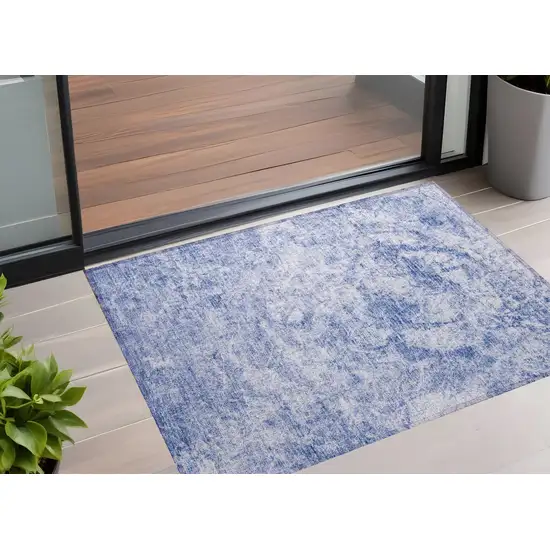 3' X 5' Blue Abstract Washable Non Skid Indoor Outdoor Area Rug Photo 1