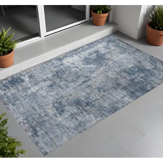 3' X 4' Blue Abstract Washable Non Skid Indoor Outdoor Area Rug Photo 1