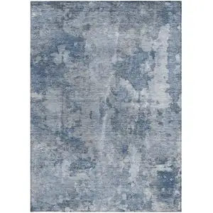 Photo of 3' X 5' Blue Abstract Washable Non Skid Indoor Outdoor Area Rug