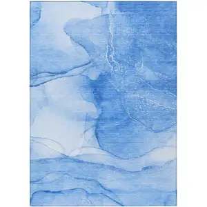 Photo of 3' X 4' Blue Abstract Washable Non Skid Indoor Outdoor Area Rug