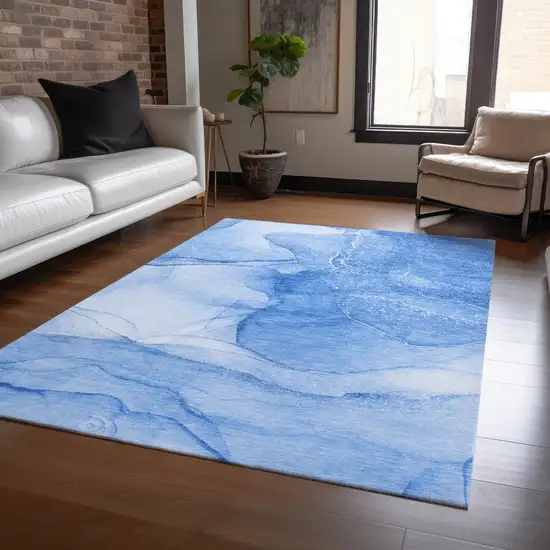 3' X 4' Blue Abstract Washable Non Skid Indoor Outdoor Area Rug Photo 9