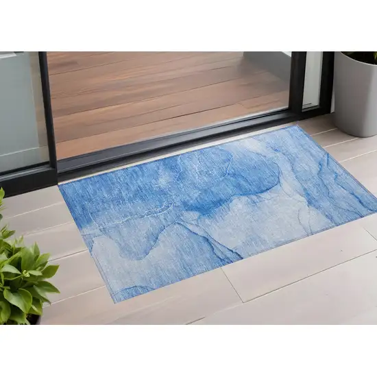 3' X 5' Blue Abstract Washable Non Skid Indoor Outdoor Area Rug Photo 1