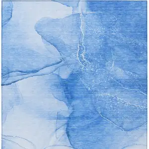 Photo of 3' X 5' Blue Abstract Washable Non Skid Indoor Outdoor Area Rug