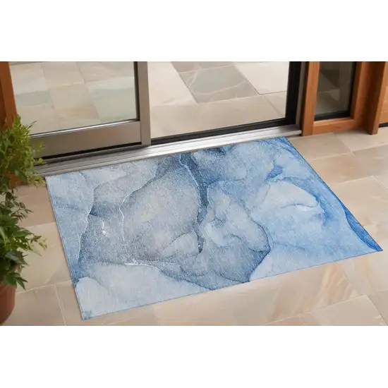 Blue Abstract Washable Non Skid Indoor Outdoor Area Rug Photo 1