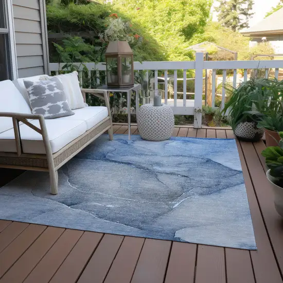 Blue Abstract Washable Non Skid Indoor Outdoor Area Rug Photo 7