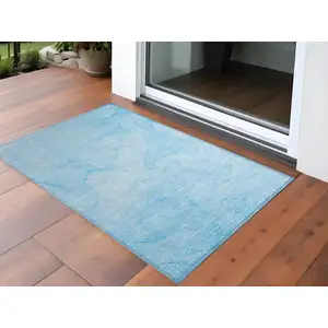 Photo of 3' X 5' Blue Abstract Washable Non Skid Indoor Outdoor Area Rug