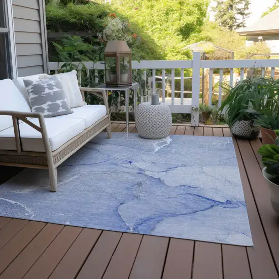 3' X 4' Blue Abstract Washable Non Skid Indoor Outdoor Area Rug Photo 8