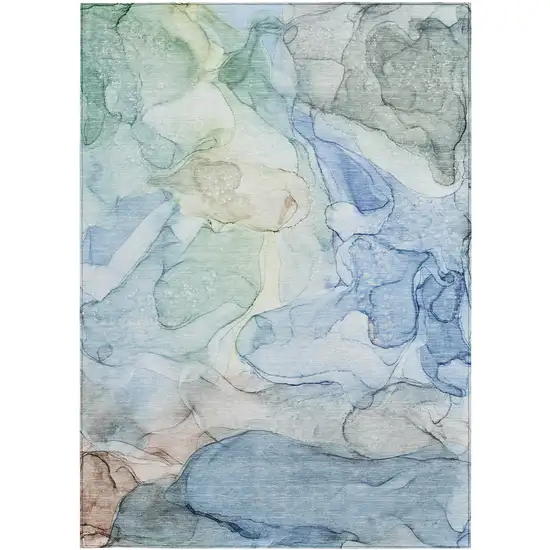 3' X 4' Blue Abstract Washable Non Skid Indoor Outdoor Area Rug Photo 4