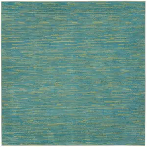 Photo of 7' X 7' Blue And Green Square Striped Non Skid Indoor Outdoor Area Rug