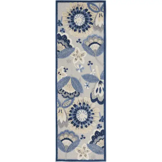 2' X 6' Blue And Grey Floral Non Skid Indoor Outdoor Runner Rug Photo 1