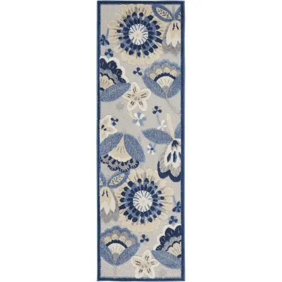 2' X 6' Blue And Grey Floral Non Skid Indoor Outdoor Runner Rug Photo 2