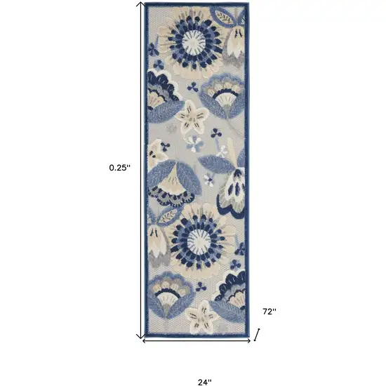 2' X 6' Blue And Grey Floral Non Skid Indoor Outdoor Runner Rug Photo 5