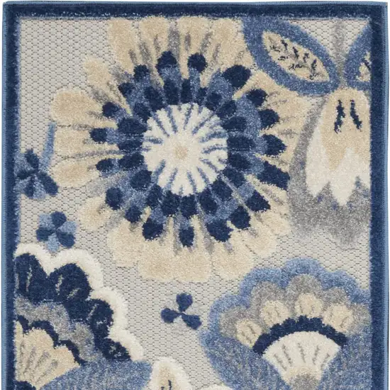 2' X 6' Blue And Grey Floral Non Skid Indoor Outdoor Runner Rug Photo 4