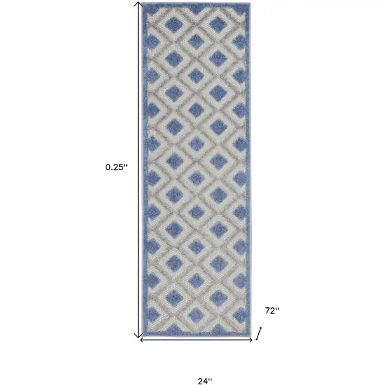 2' X 6' Blue And Grey Gingham Non Skid Indoor Outdoor Runner Rug Photo 5