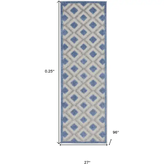 2' X 8' Blue And Grey Gingham Non Skid Indoor Outdoor Runner Rug Photo 5