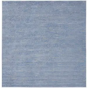 Photo of 7' X 7' Blue And Grey Square Striped Non Skid Indoor Outdoor Area Rug