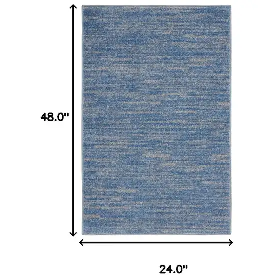 2' X 4' Blue And Grey Striped Non Skid Indoor Outdoor Runner Rug Photo 6