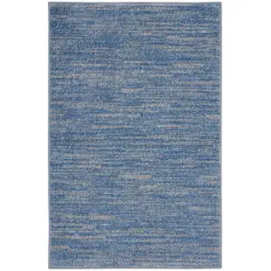 Photo of 2' X 4' Blue And Grey Striped Non Skid Indoor Outdoor Runner Rug