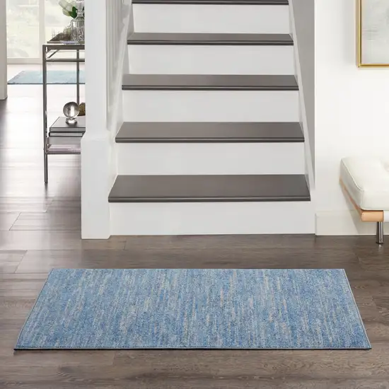 2' X 4' Blue And Grey Striped Non Skid Indoor Outdoor Runner Rug Photo 6