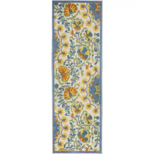 Photo of 2' X 8' Blue And Orange Toile Non Skid Indoor Outdoor Runner Rug