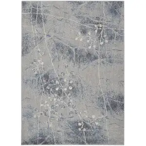 Photo of 5' X 8' Blue Floral Power Loom Area Rug