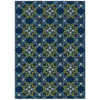 Photo of 3' X 5' Blue Floral Stain Resistant Indoor Outdoor Area Rug