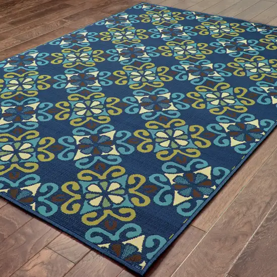 6' X 9' Blue Floral Stain Resistant Indoor Outdoor Area Rug Photo 4