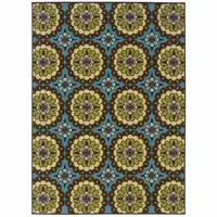 Photo of 3' X 5' Blue Floral Stain Resistant Indoor Outdoor Area Rug