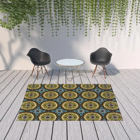 6' X 9' Blue Floral Stain Resistant Indoor Outdoor Area Rug Photo 2