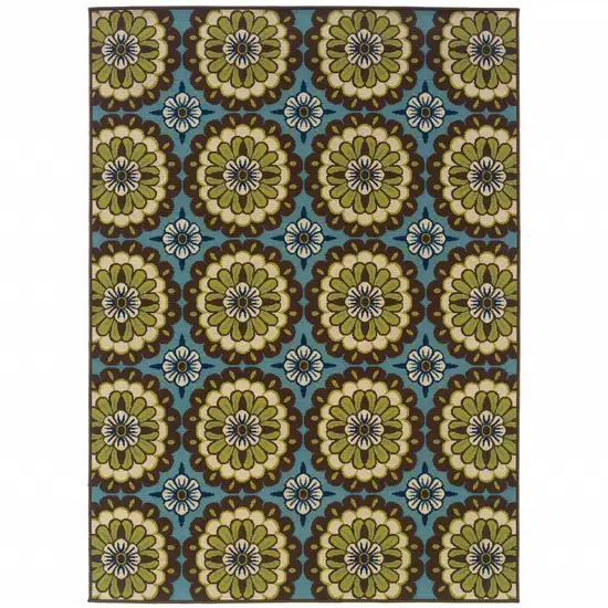 6' X 9' Blue Floral Stain Resistant Indoor Outdoor Area Rug Photo 1