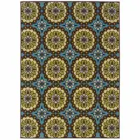 Photo of 6' X 9' Blue Floral Stain Resistant Indoor Outdoor Area Rug