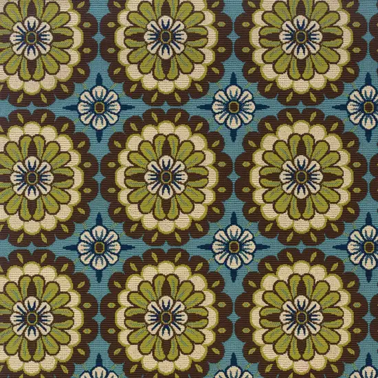 Blue and Green Floral Stain Resistant Indoor Outdoor Area Rug Photo 3