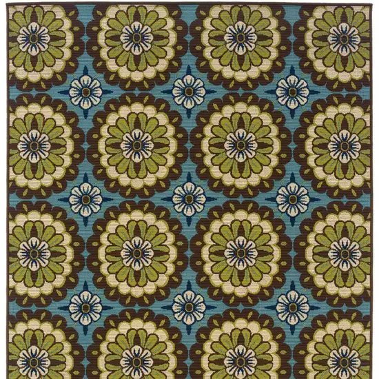 Blue and Green Floral Stain Resistant Indoor Outdoor Area Rug Photo 4