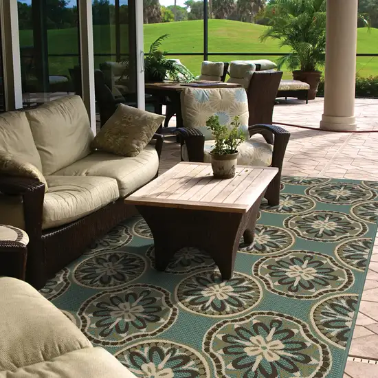 3' X 5' Blue Floral Stain Resistant Indoor Outdoor Area Rug Photo 4