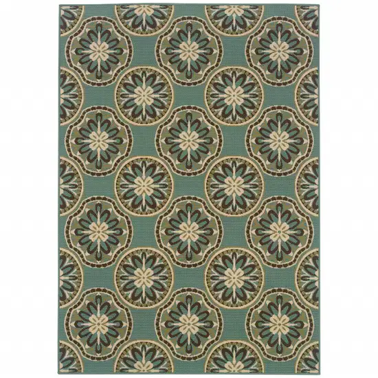 3' X 5' Blue Floral Stain Resistant Indoor Outdoor Area Rug Photo 1