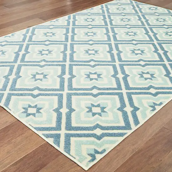 6' X 9' Blue Geometric Stain Resistant Indoor Outdoor Area Rug Photo 4