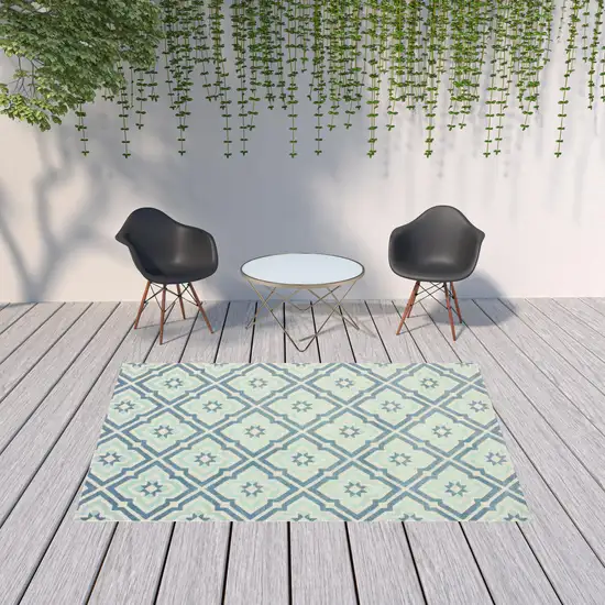 6' X 9' Blue Geometric Stain Resistant Indoor Outdoor Area Rug Photo 2