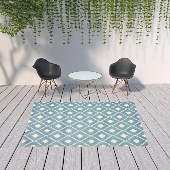 6' X 9' Blue Geometric Stain Resistant Indoor Outdoor Area Rug Photo 2