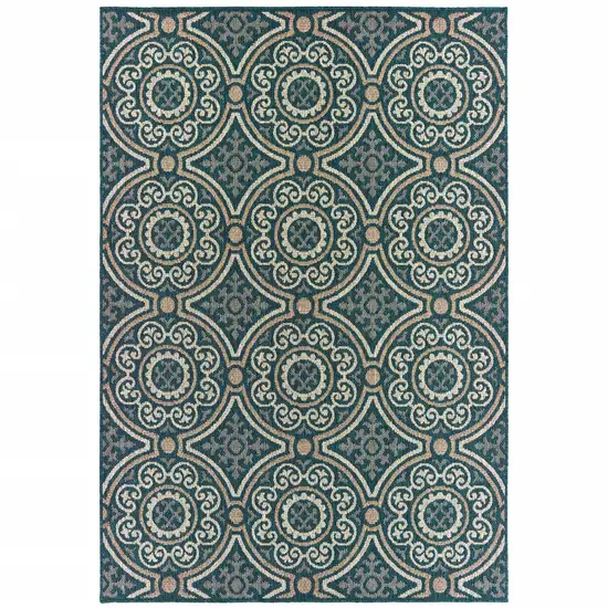 6' X 9' Blue Geometric Stain Resistant Indoor Outdoor Area Rug Photo 1