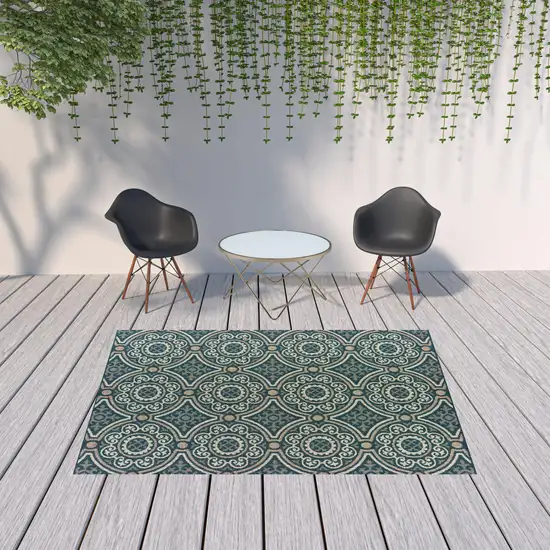 6' X 9' Blue Geometric Stain Resistant Indoor Outdoor Area Rug Photo 2