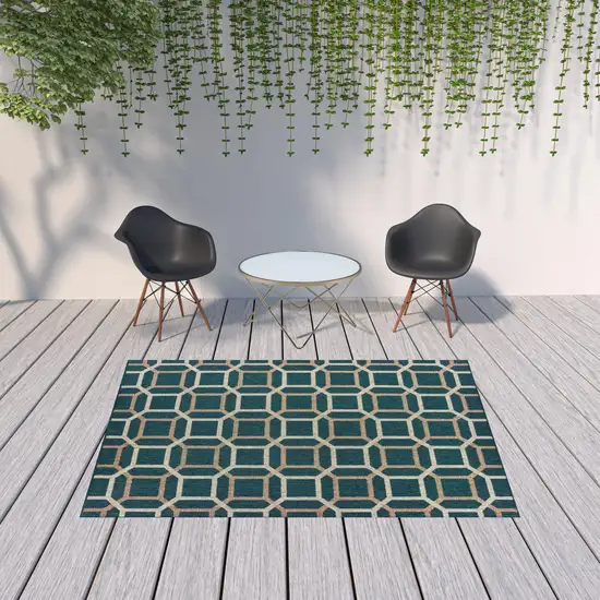 6' X 9' Blue Geometric Stain Resistant Indoor Outdoor Area Rug Photo 2